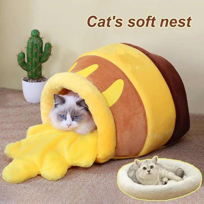 Cat Bed House Cat Accessories Four Seasons Plush Mat Dogs Cushion Basket Honey Jar Shape Pets Product For Small Cat Dog Rabbit