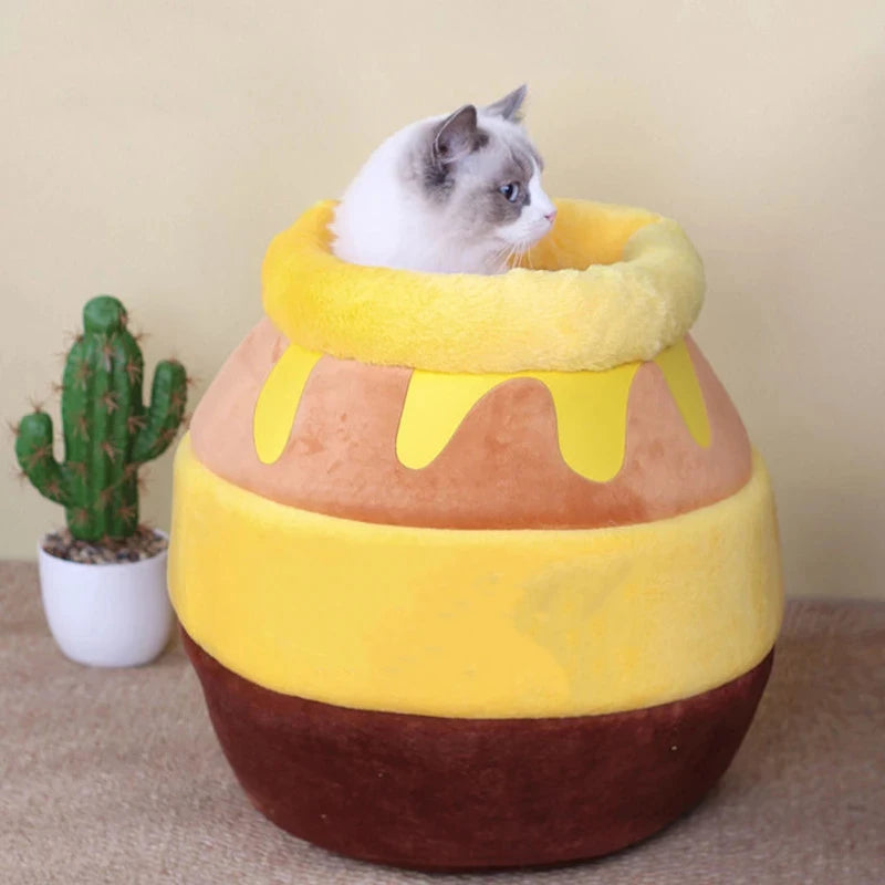 Cat Bed House Cat Accessories Four Seasons Plush Mat Dogs Cushion Basket Honey Jar Shape Pets Product For Small Cat Dog Rabbit